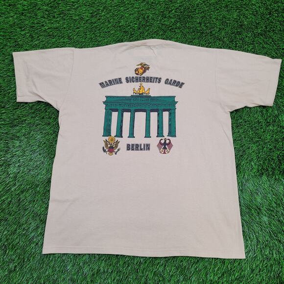 Vintage 80s USA Embassy German Shirt Large 21x26 Beige - Picture 1 of 13